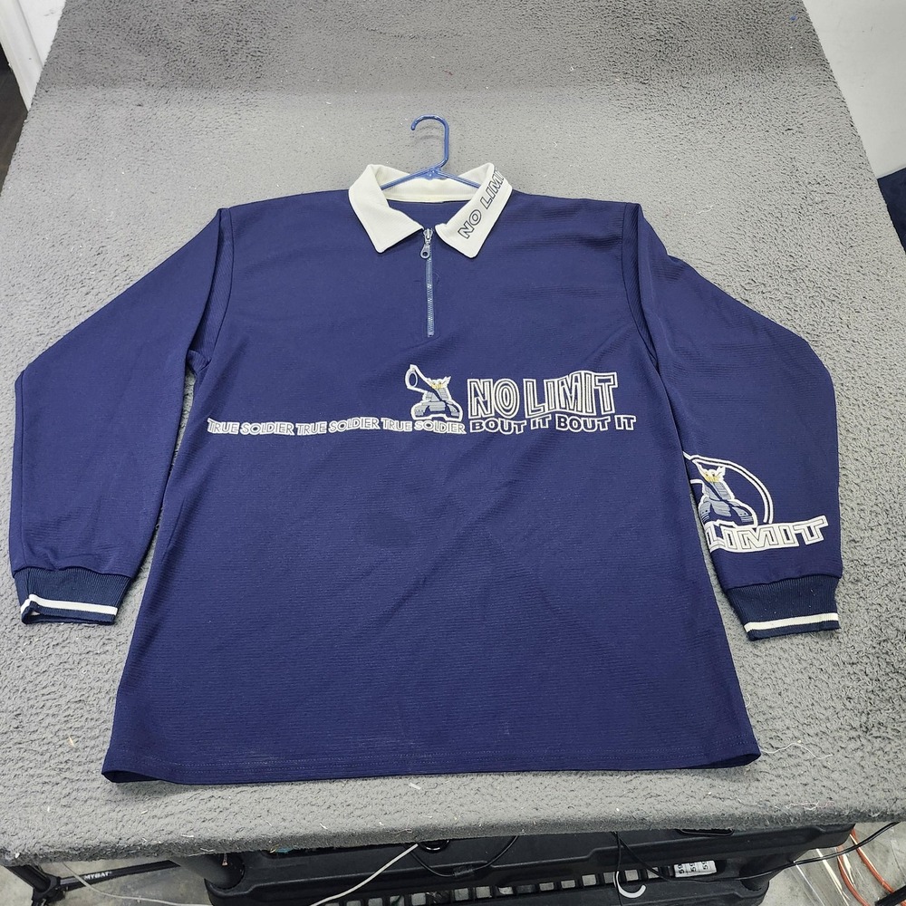 No Limit Rugby Polo Shirt Mens 2XL Blue 1/4 Zip Long Sleeve Rap Hip Hop Graphic
